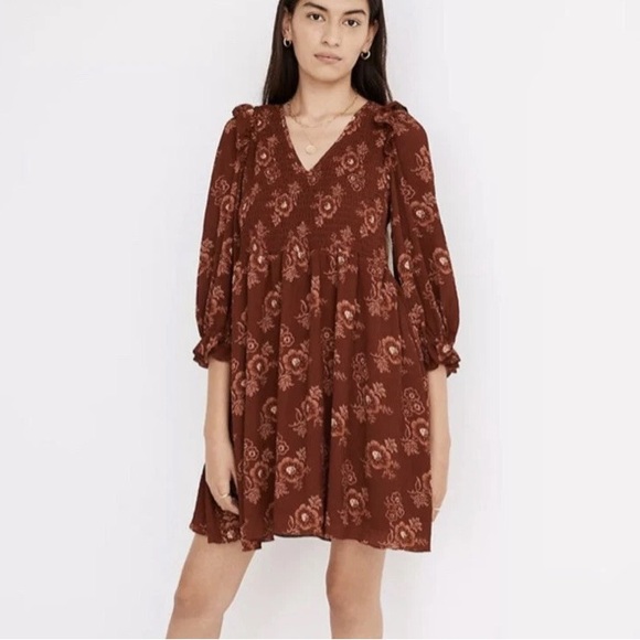 Madewell Dresses & Skirts - Madewell Brown V-Neck Sundress with 3/4 Bishop Sleeves🐻‍❄️🐻‍❄️
